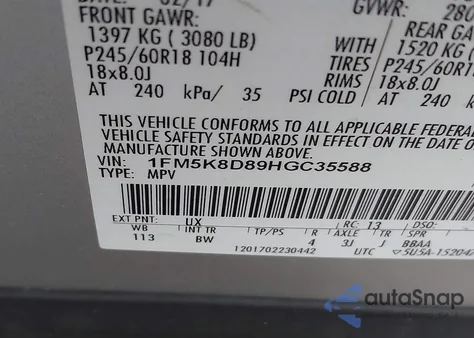 2017 Ford Explorer Xlt z USA, uszkodzony, nr VIN 1FM5K8D89HGC35588